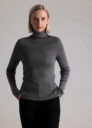 MANQUEEN M6601 Women's 100% Merino Wool Turtleneck Pullover Sweaters -Gray