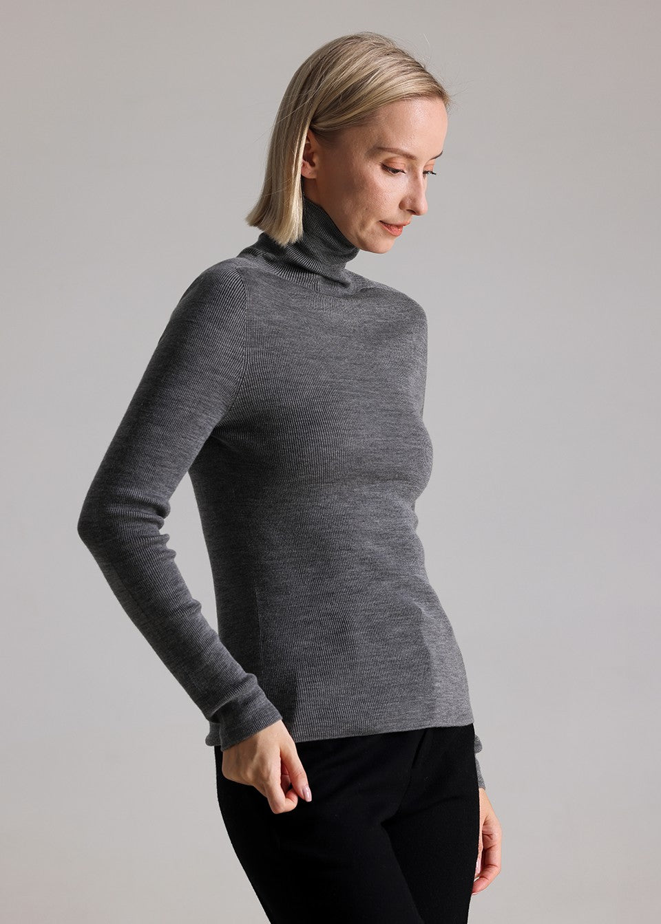 MANQUEEN M6601 Women's 100% Merino Wool Turtleneck Pullover Sweaters -Gray