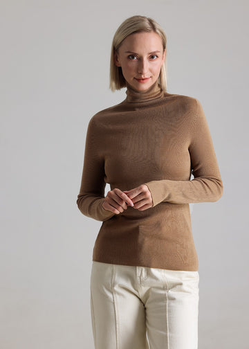 MANQUEEN M6601 Women's 100% Merino Wool Turtleneck Pullover Sweaters - Khaki