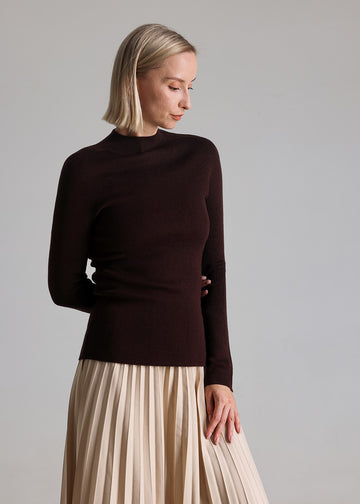 MANQUEEN M6602 Women's 100% Merino Wool Mock Neck Pullover Sweaters - Dark Coffee