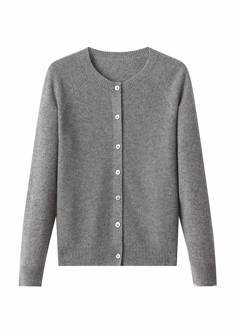 MANQUEEN M72335 Women's 100% Merino Wool Round Neck Cardigan Sweaters - Gray