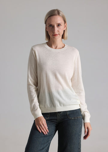 MANQUEEN M8828 Women's 100% Merino Wool Round Neck Pullover Sweaters - White