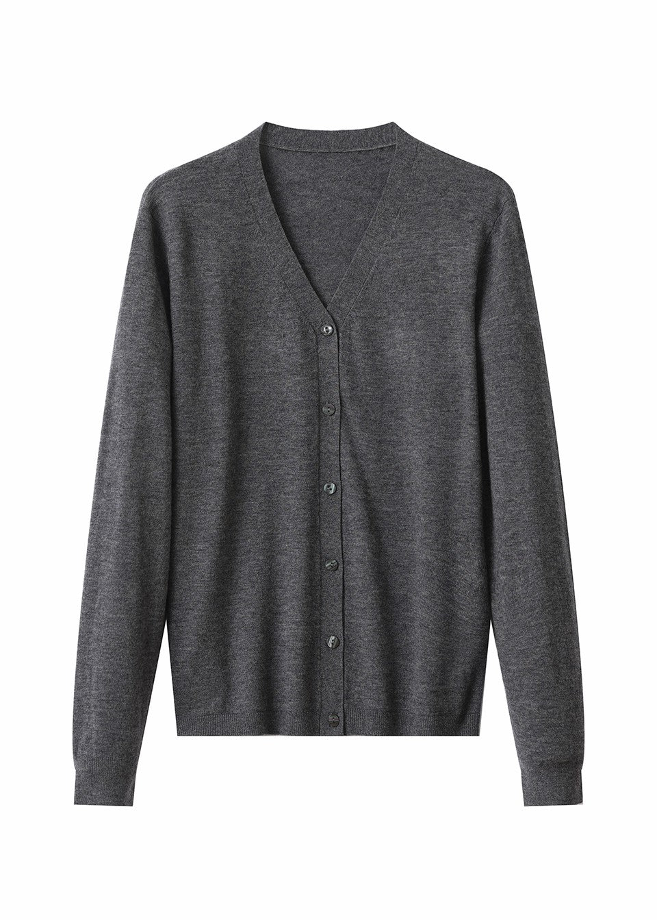 MANQUEEN M8831 Women's 100% Merino Wool V-Neck Cardigan Sweaters - Dark Gray