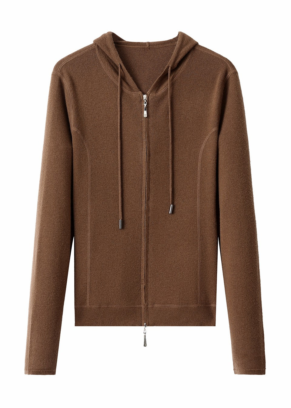 MANQUEEN M8838 Women's 100% Merino Wool Hooded Zip-up Cardigan Sweater- Mocha Brown