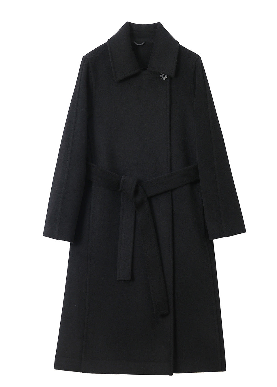 MANQUEEN M336 Women's Long Wool and Cashmere Blend Wrap Coat with Lining-Black