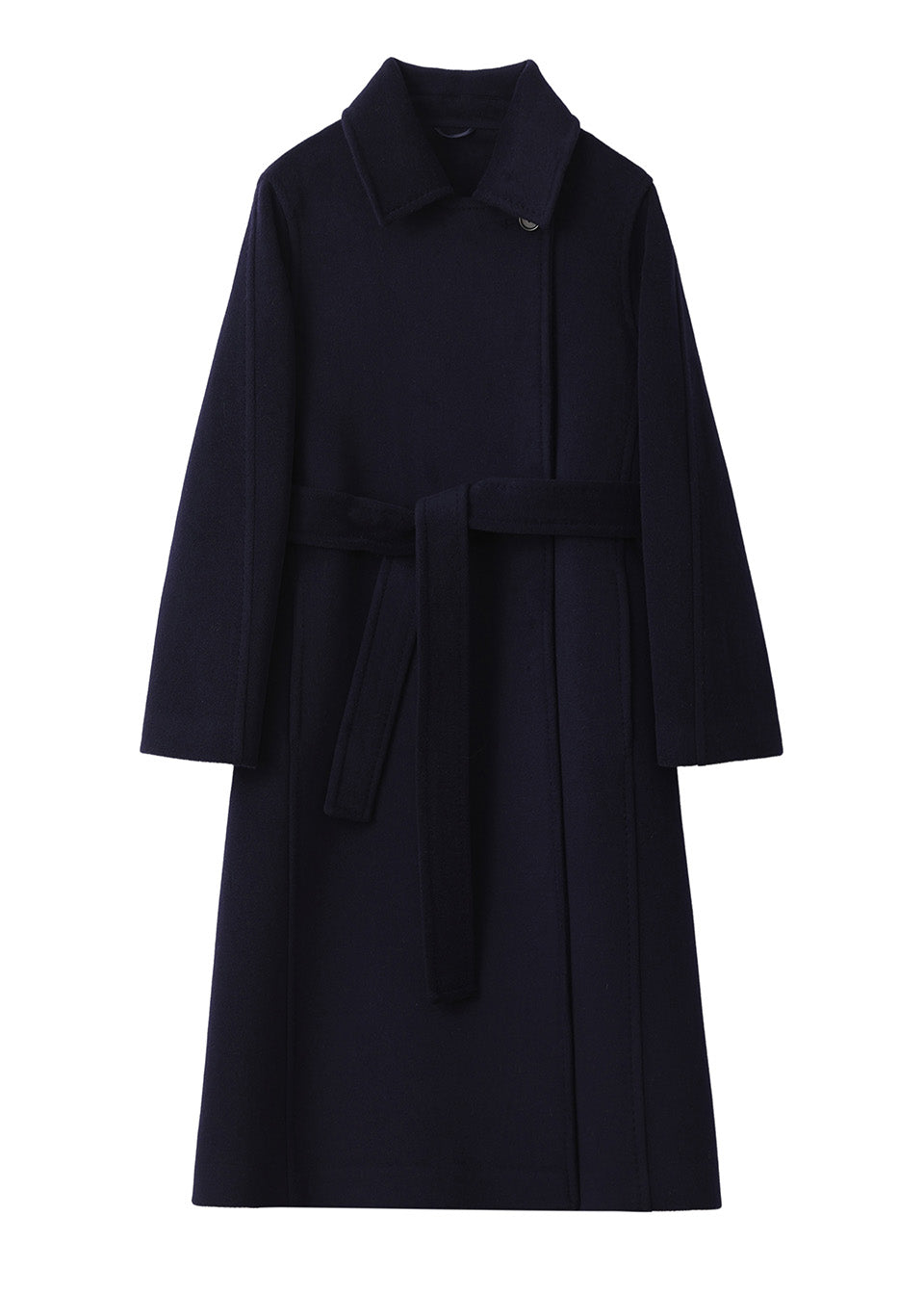 MANQUEEN M336 Women's Long Wool and Cashmere Blend Wrap Coat with Lining-Marine Blue