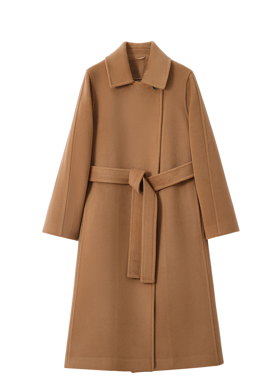 MANQUEEN M336 Women's Long Wool and Cashmere Blend Wrap Coat with Lining-Camel