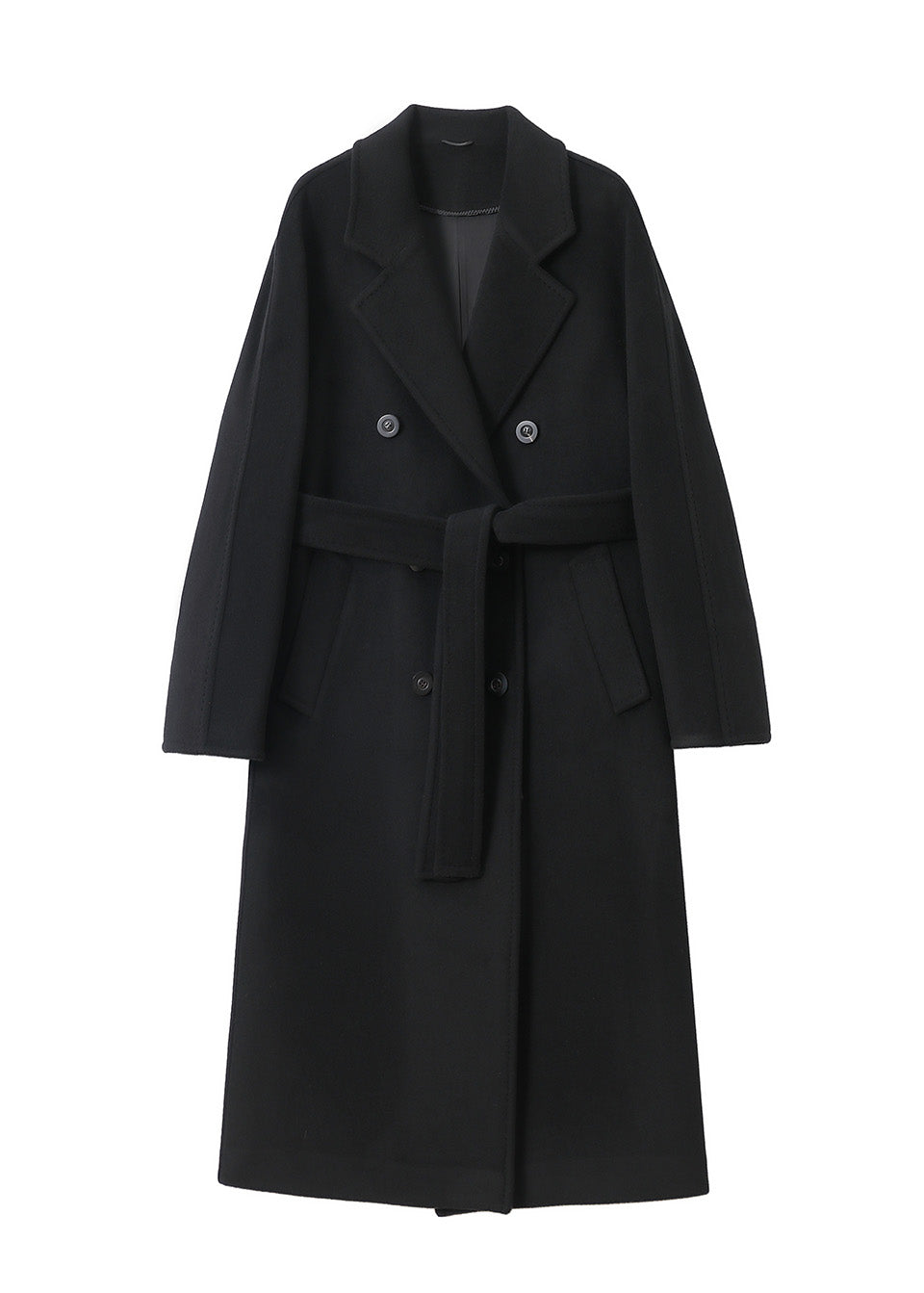 MANQUEEN M337 Double-Breasted Long Wool and Cashmere Blend Coat for Women with Lining-Black