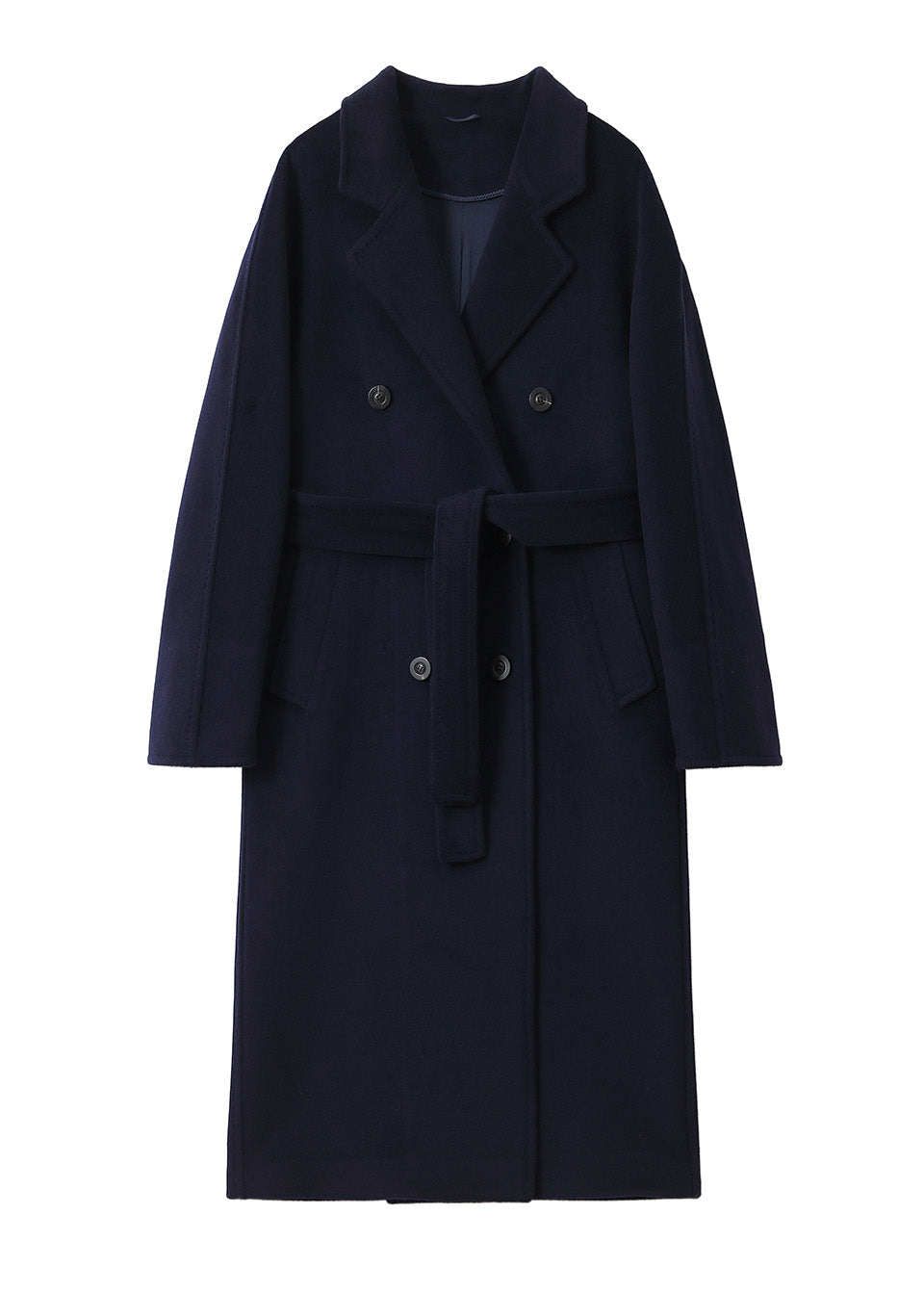 MANQUEEN M337 Double-Breasted Long Wool and Cashmere Blend Coat for Women with Lining-Marine Blue