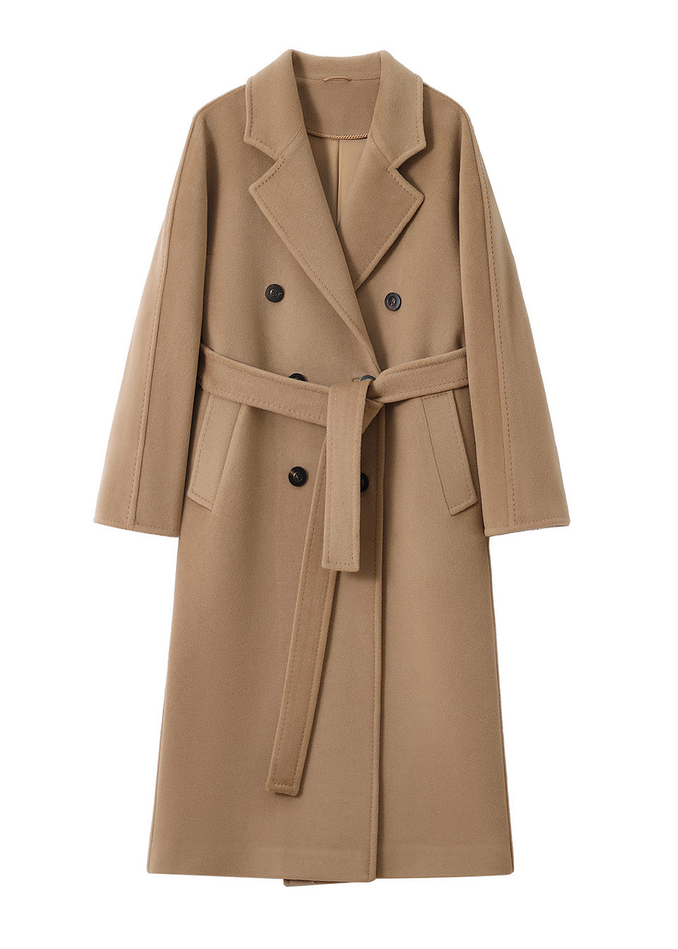 MANQUEEN M337 Double-Breasted Long Wool and Cashmere Blend Coat for Women with Lining-Camel