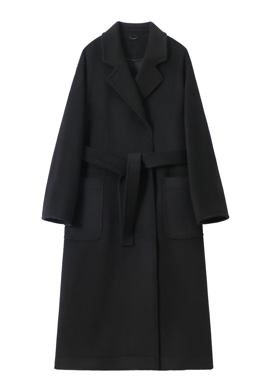 MANQUEEN M339 Women's Long Wool and Cashmere Blend Wrap Coat with Lining-Black