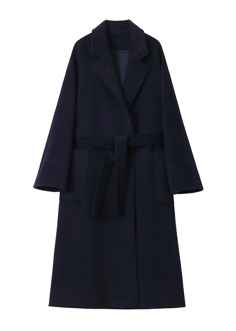 MANQUEEN M339 Women's Long Wool and Cashmere Blend Wrap Coat with Lining-Marine Blue