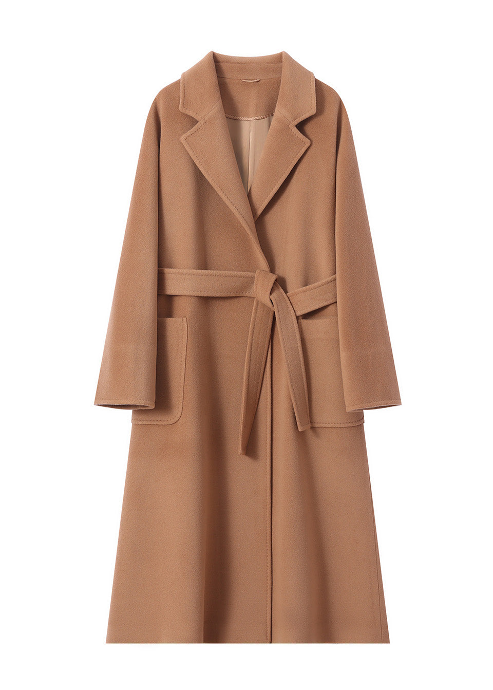 MANQUEEN M339 Women's Long Wool and Cashmere Blend Wrap Coat with Lining-Camel