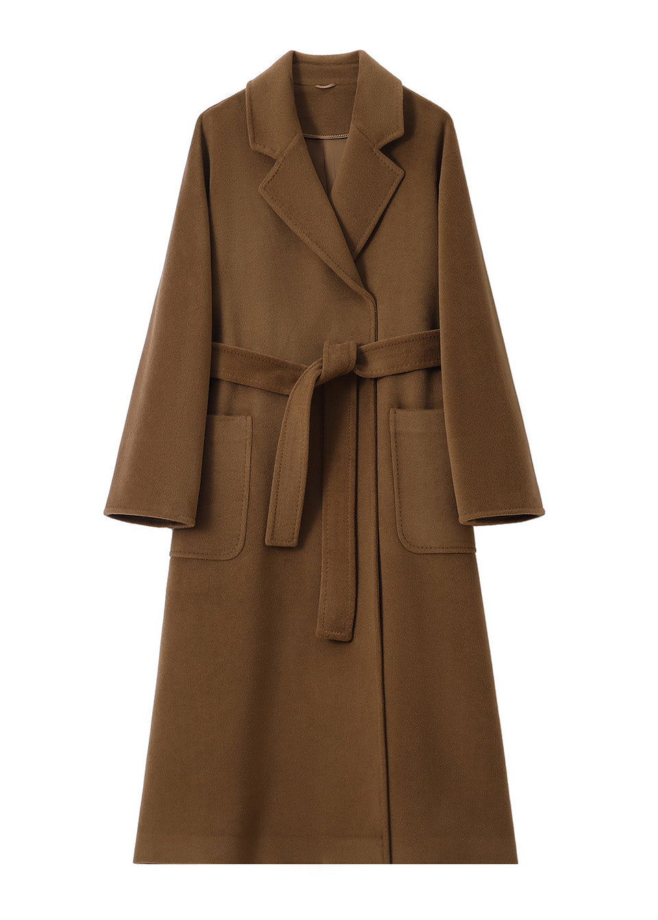 MANQUEEN M339 Women's Long Wool and Cashmere Blend Wrap Coat with Lining-Tabacoo