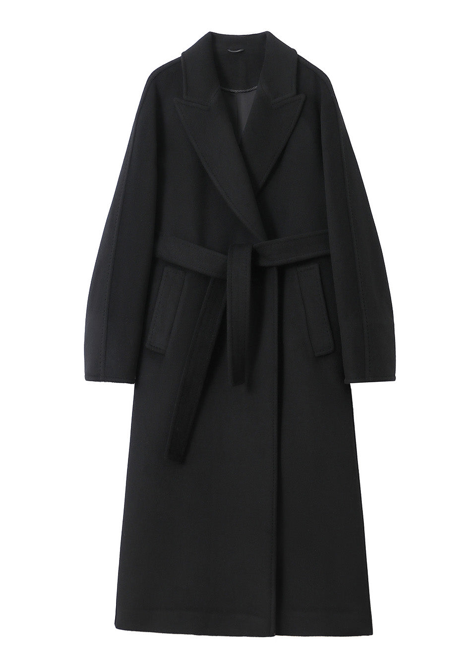 MANQUEEN M341 Women's Long Wool and Cashmere Blend Wrap Coat with Lining-Black