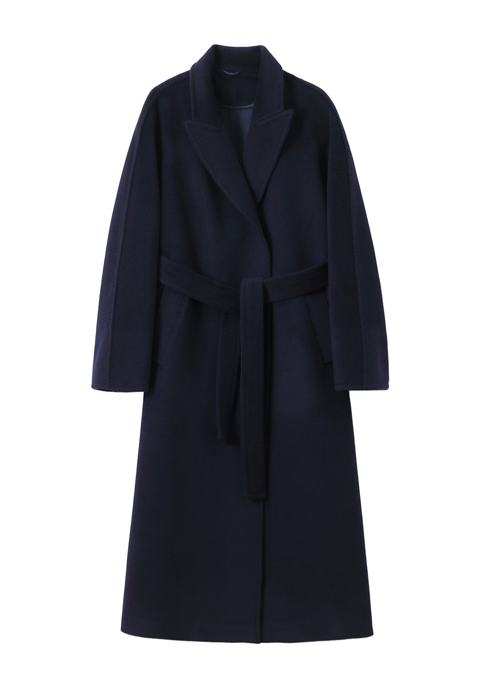 MANQUEEN M341 Women's Long Wool and Cashmere Blend Wrap Coat with Lining-Marine Blue