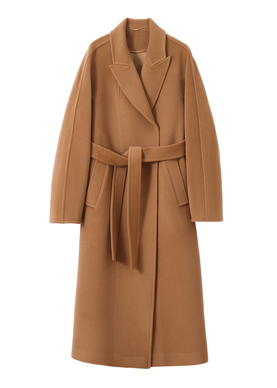 MANQUEEN M341 Women's Long Wool and Cashmere Blend Wrap Coat with Lining-Camel