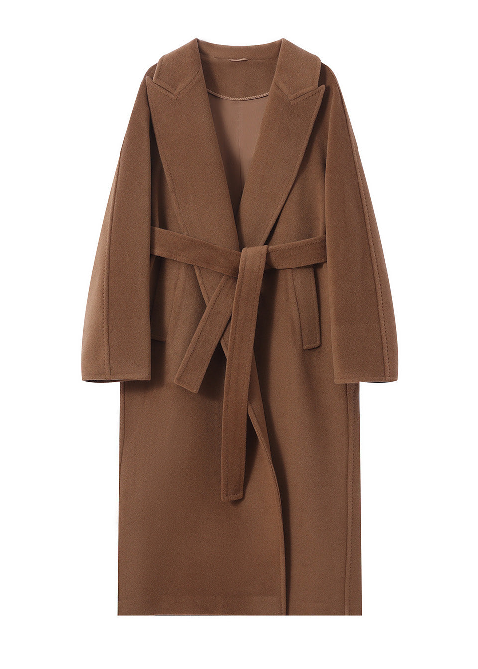 MANQUEEN M341 Women's Long Wool and Cashmere Blend Wrap Coat with Lining-Tabacoo