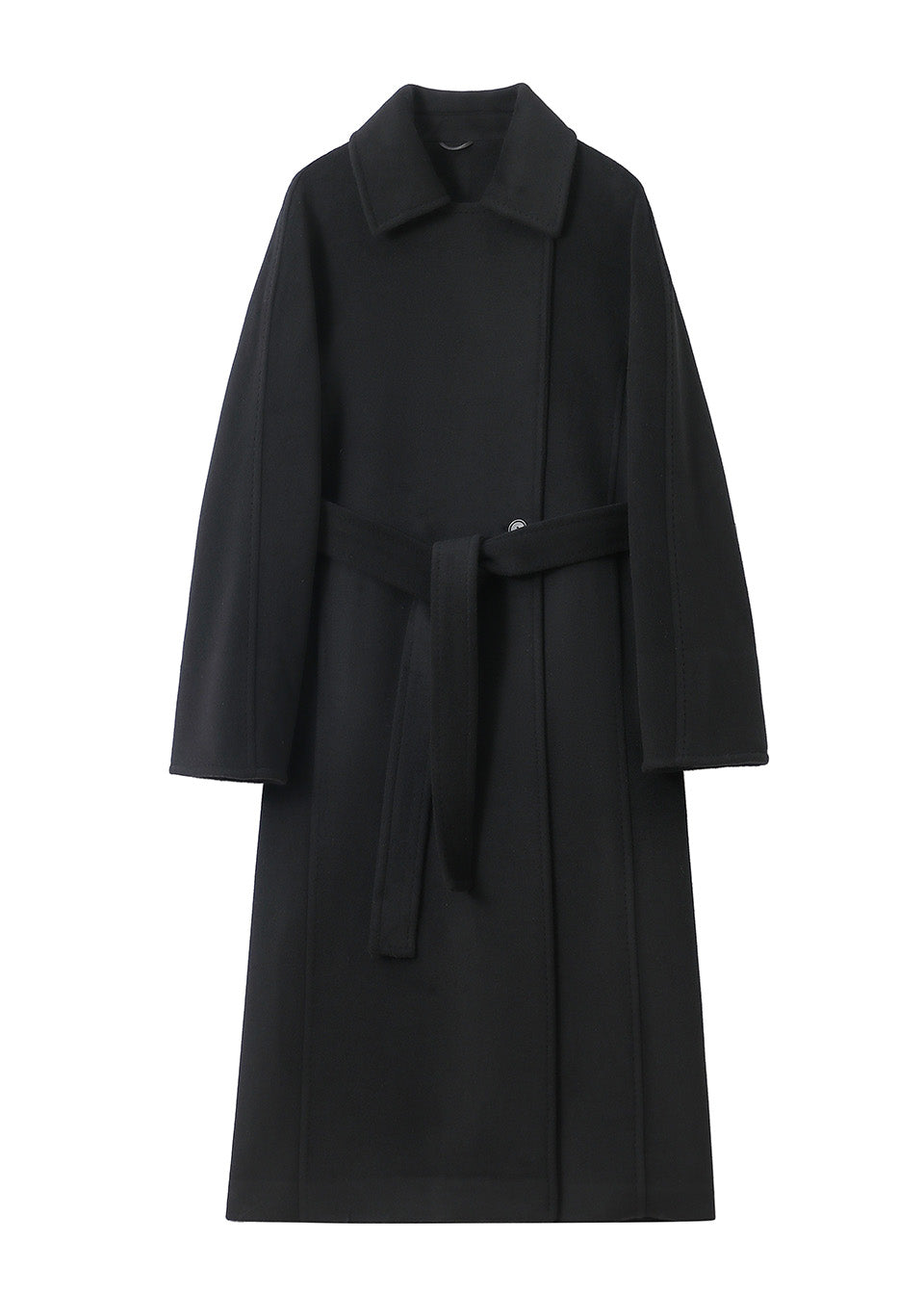 MANQUEEN M342 Women's Long Wool and Cashmere Blend Wrap Coat with Lining-Black