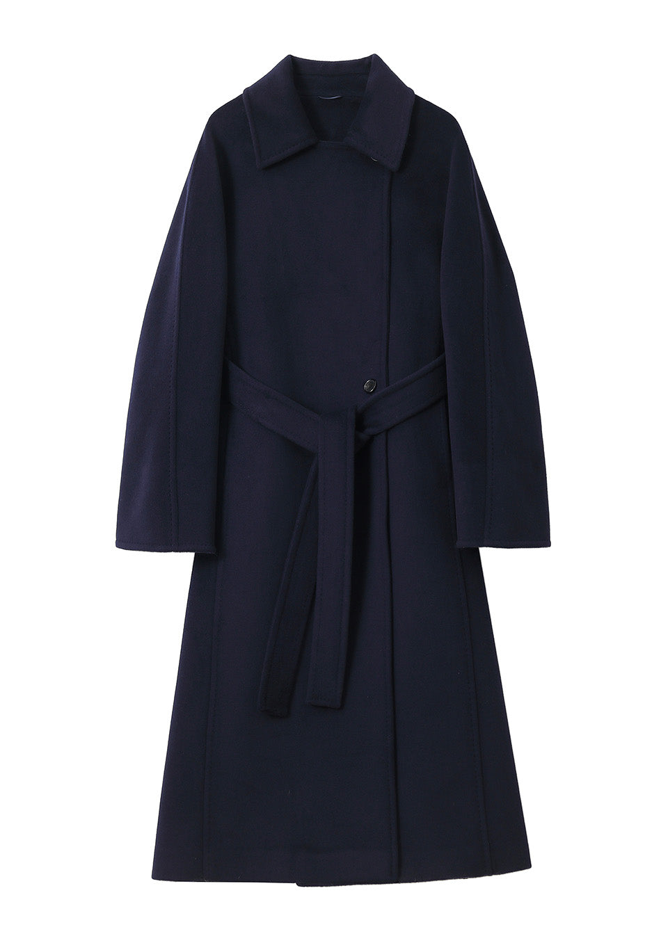 MANQUEEN M342 Women's Long Wool and Cashmere Blend Wrap Coat with Lining-Marine Blue