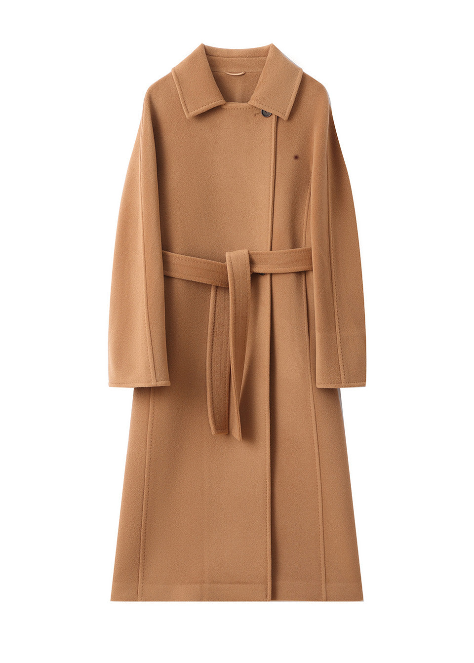 MANQUEEN M342 Women's Long Wool and Cashmere Blend Wrap Coat with Lining-Camel