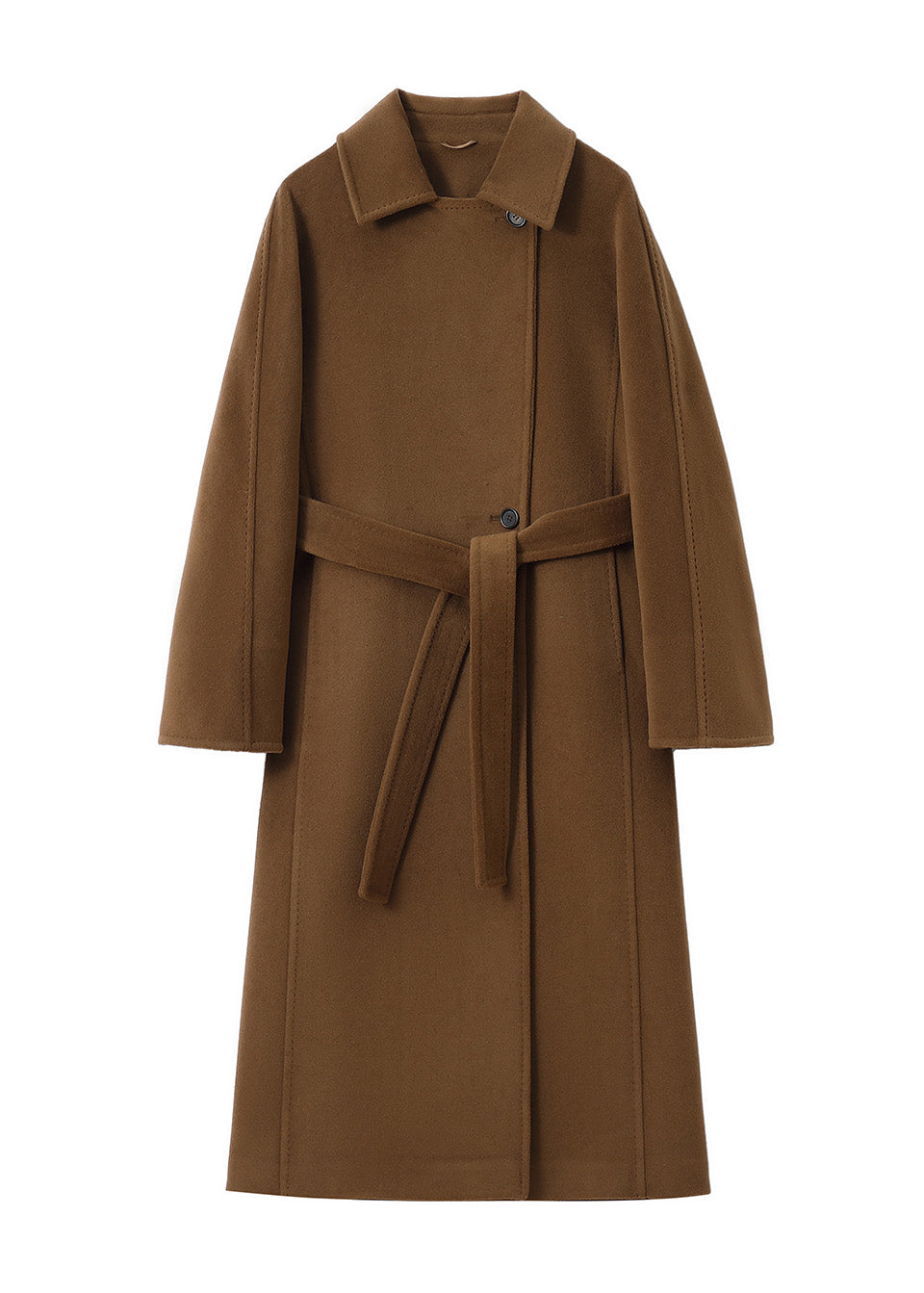 MANQUEEN M342 Women's Long Wool and Cashmere Blend Wrap Coat with Lining-Tabacoo