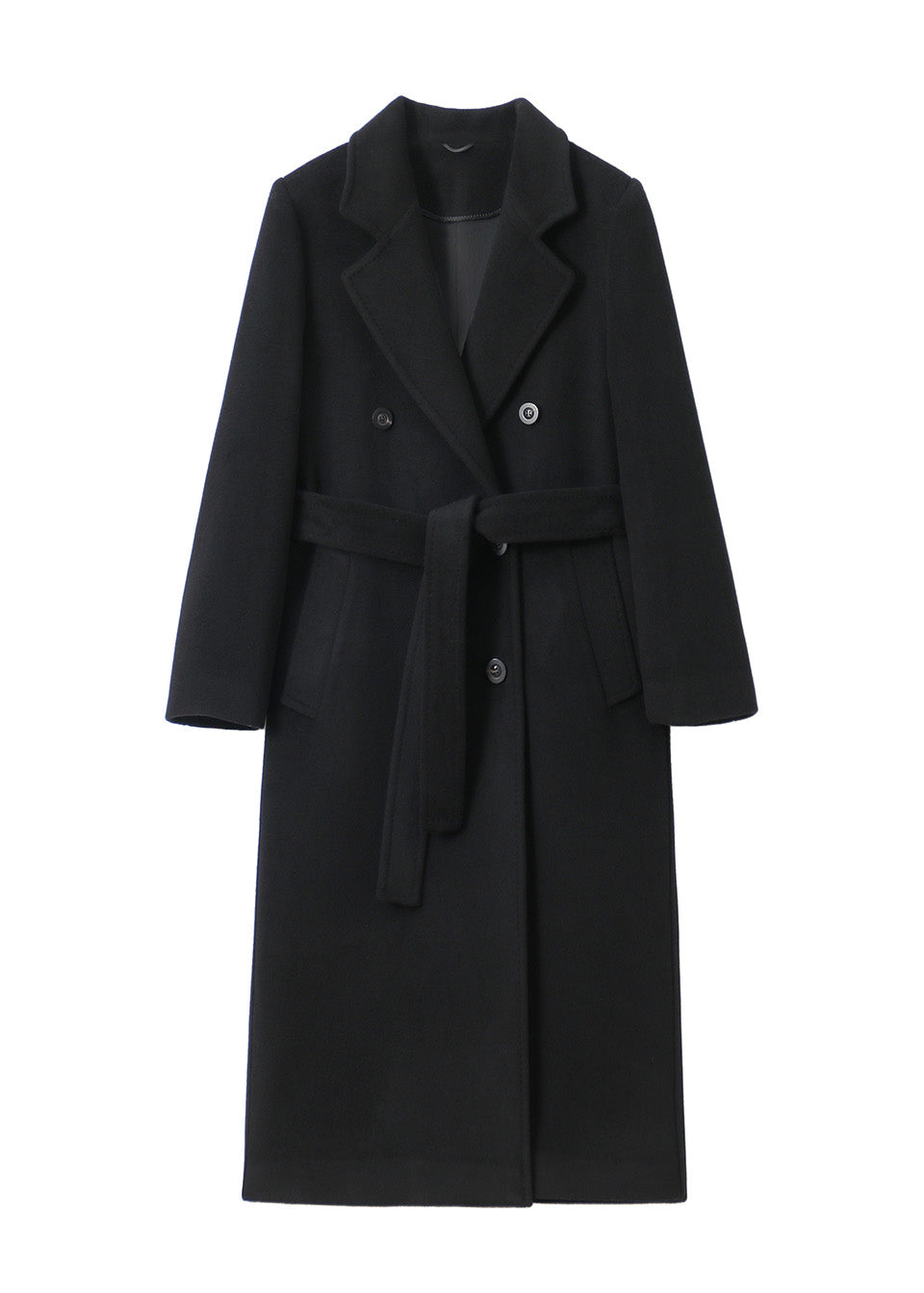 MANQUEEN M343 Double-Breasted Long Wool and Cashmere Blend Coat for Women with Lining-Black