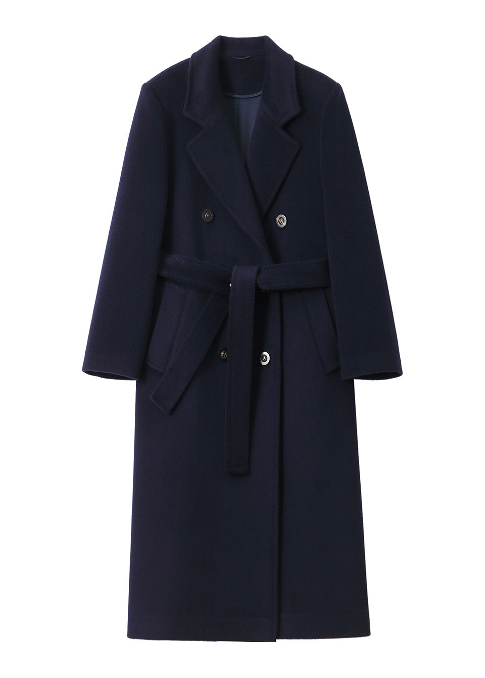 MANQUEEN M343 Double-Breasted Long Wool and Cashmere Blend Coat for Women with Lining-Marine Blue