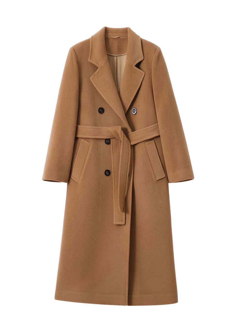 MANQUEEN M343 Double-Breasted Long Wool and Cashmere Blend Coat for Women with Lining-Camel