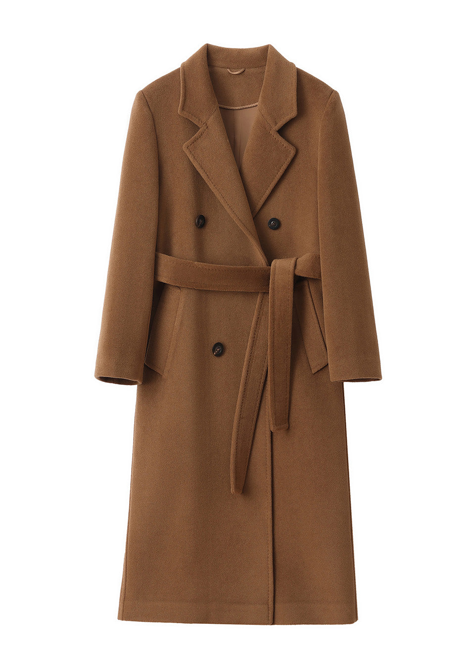 MANQUEEN M343 Double-Breasted Long Wool and Cashmere Blend Coat for Women with Lining-Tabacoo