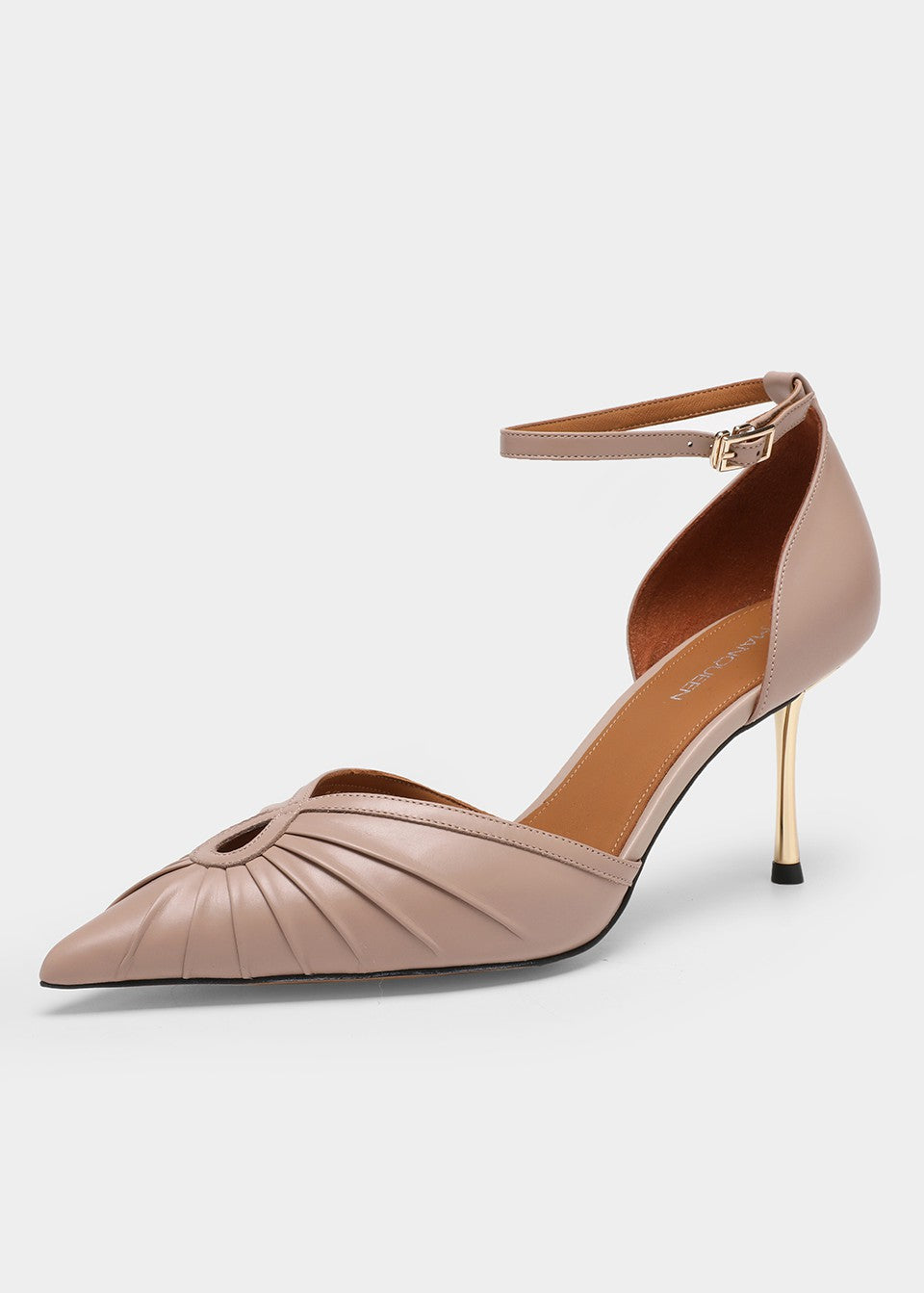 MANQUEEN M501-1 Women's Luxury Handmade Calf Leather Pointed Toe Pumps - Nude Pink