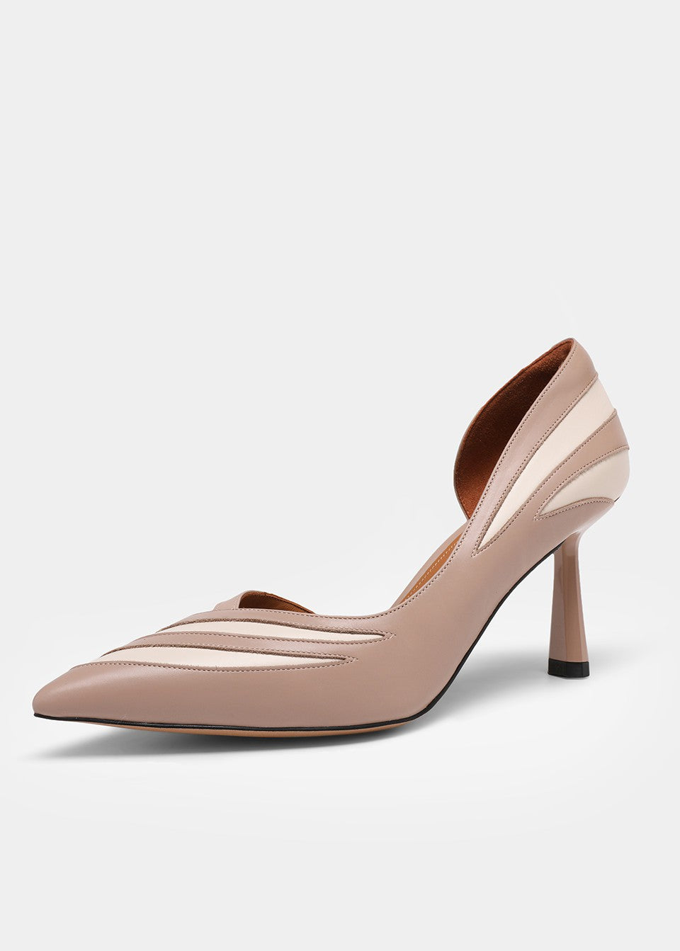 MANQUEEN M812-A3 Women's Luxury Handmade Calf Leather Pointed Toe Pumps - Nude Pink