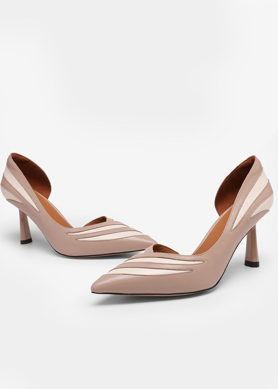 MANQUEEN M812-A3 Women's Luxury Handmade Calf Leather Pointed Toe Pumps - Nude Pink