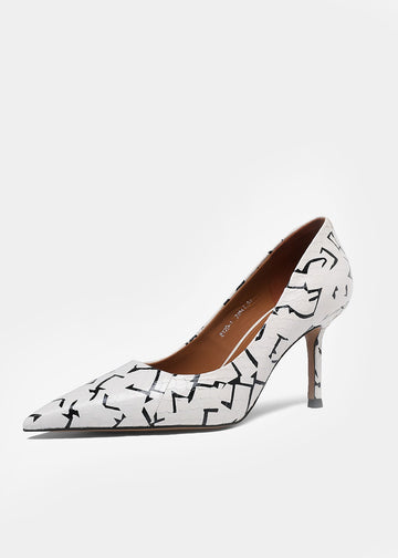 MANQUEEN M812D-1 Women's Luxury Handmade Snakeskin Pointed Toe Pumps- White