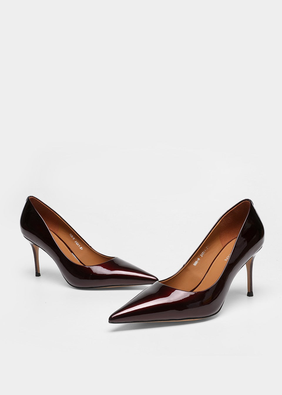 MANQUEEN M886-6 Women's Luxury Handmade Patent Leather Pointed Toe Pumps - Burgundy