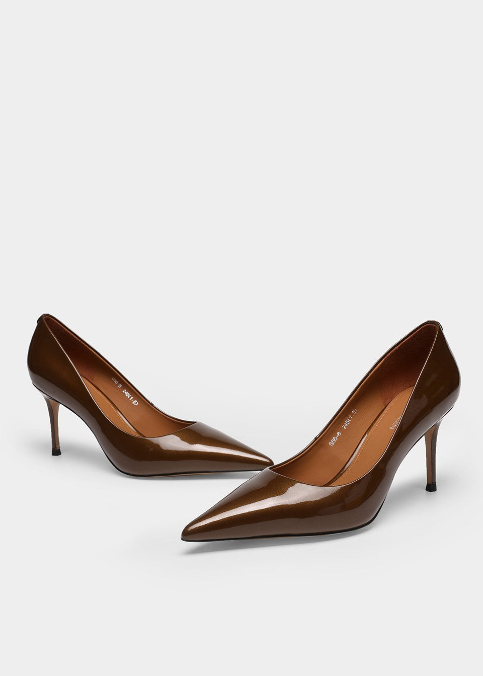 MANQUEEN M886-6 Women's Luxury Handmade Patent Leather Pointed Toe Pumps - Brown