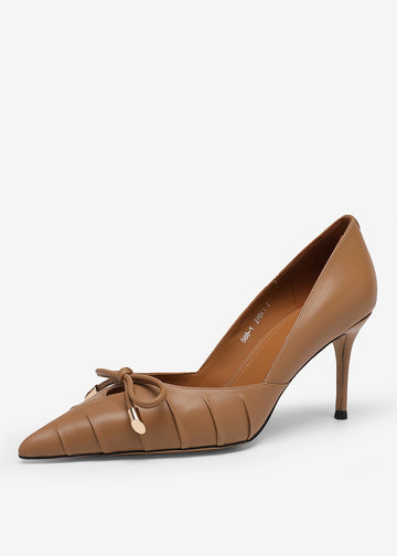 MANQUEEN M888-1 Women's Luxury Handmade Calf Leather Pointed Toe Pumps - Apricot